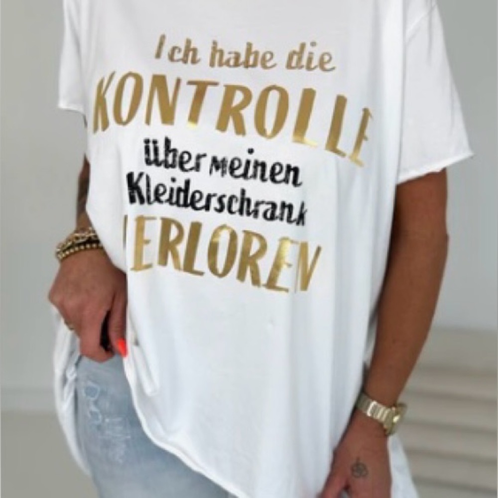 White Short Sleeve Tee with Gold Print
